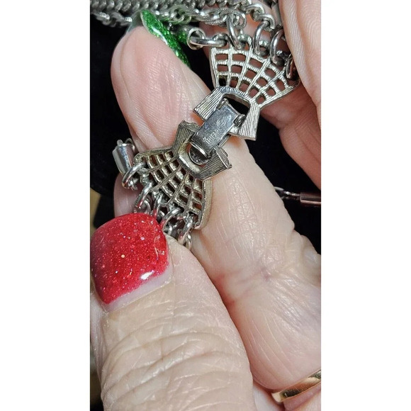 Trifari Multi Strand Necklace Draped Chain Folding Clasp Silver Tone 24” - Picture 5 of 7